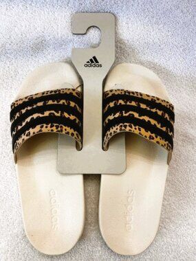 adidas Adilette Cloudfoam leopard print slides NWT Size 7